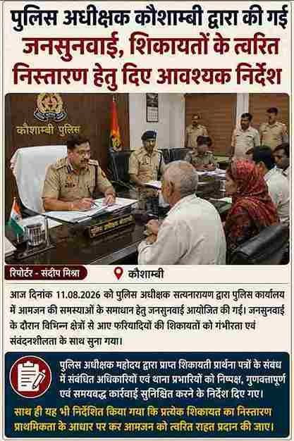 एसपी कौशाम्बी की जनसुनवाई, शिकायतों के त्वरित निस्तारण के निर्देश