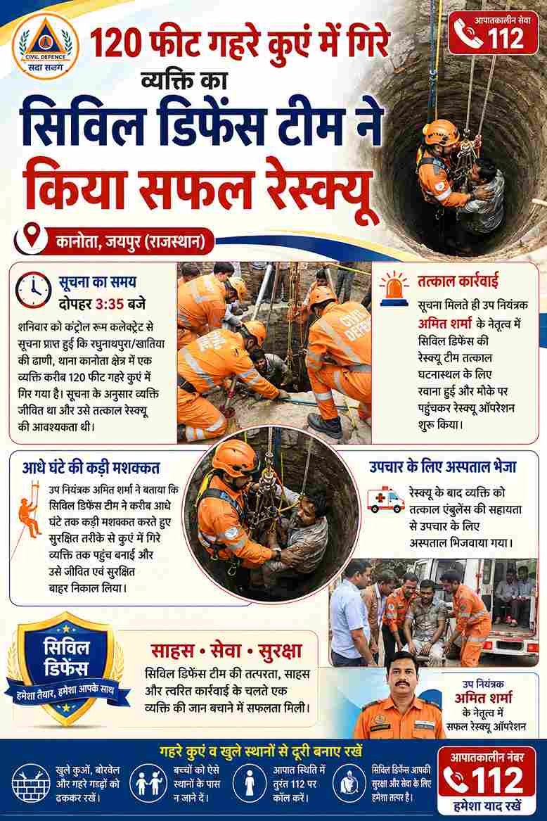 120 फीट गहरे कुएं में गिरे व्यक्ति का सफल रेस्क्यू